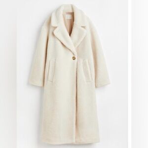 H&M Sherpa Teddy Coat Long XL Winter White Cream